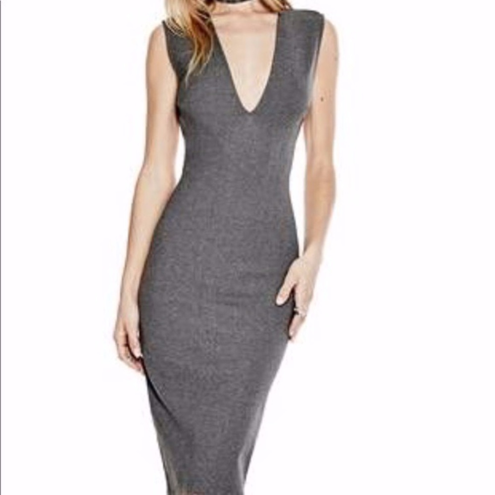 GUESS Jules Backless Midi Dress- gray/sz S